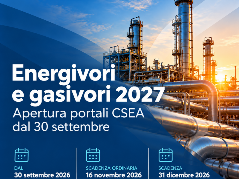 Energivori e gasivori 2027: apertura dei portali CSEA dal 30 settembre